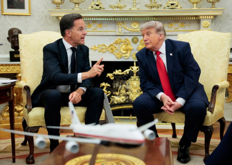 U.S. President Donald Trump participates in a meeting with NATO Secretary General Mark Rutte in the Oval Office at the White House in Washington, D.C., U.S., June 24, 2026. REUTERS/Evan Vucci
