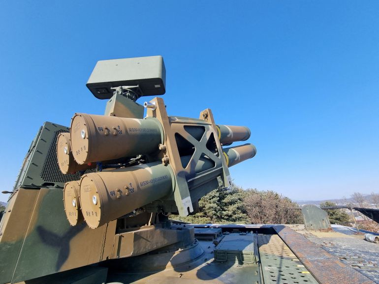 FILE PHOTO: South Korea's short-range surface-to-air missile system Chunma is seen during an anti-drone drill in Yangju, South Korea, in this handout picture provided by the South Korean Defence Ministry on December 29, 2022. The South Korean Defence Ministry/Handout via REUTERS ATTENTION EDITORS - THIS IMAGE HAS BEEN SUPPLIED BY A THIRD PARTY./File Photo