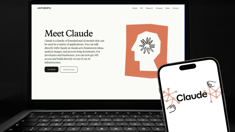 shutterstock_2442652507-1780234079 Istanbul, Turkey - 27 March 2024: Claude logo on smartphone screen with its website in background. Claude is a next generation AI assistant, trained to be safe, accurate, and secure.