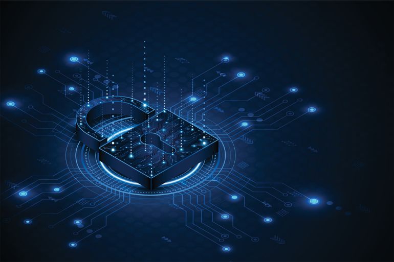 shutterstock_2544959629-1764604529 Lock icon. Cyber security and data protection concepts and privacy. Innovative concept of advanced safety technology