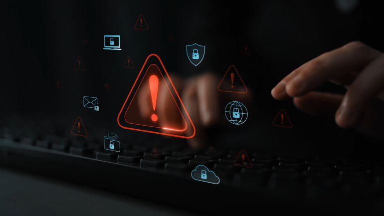 shutterstock_2786320185-1780677038 Cybersecurity threat alert protects data. Cyber security threat alert prevents access, alert warns breach, defends system, and cyber security threat alert identifies risk. Marrow