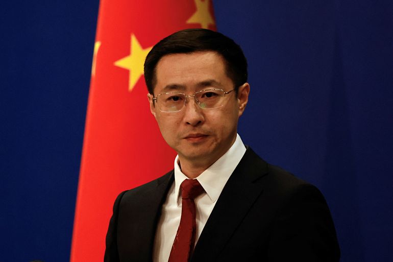 00-1749736201 Chinese Foreign Ministry spokesperson Lin Jian attends a press conference in Beijing, China April 10, 2025. REUTERS/Tingshu Wang