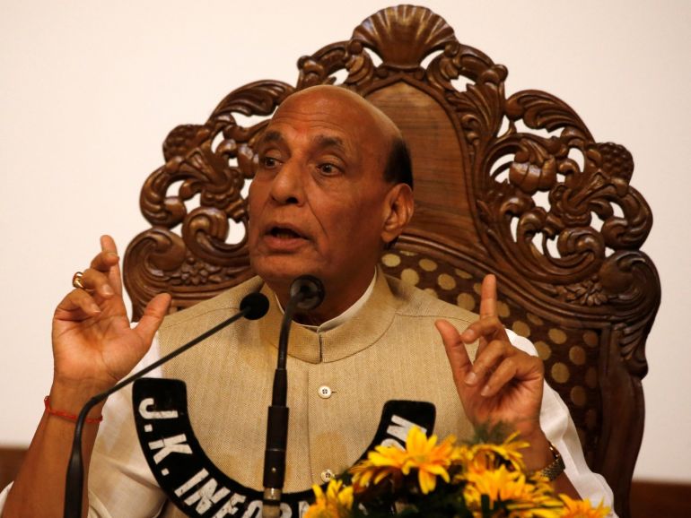 India's Home Minister Rajnath Singh addresses a news conference in Srinagar, June 7, 2018. REUTERS/Danish Ismail
