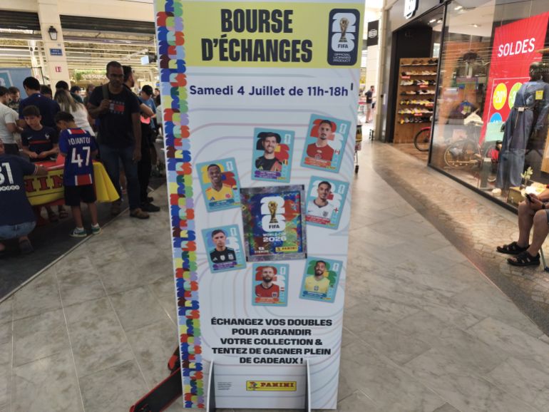 2stikers-1783509028 MONTESSON, FRANCE - JULY 4: Collectors and football fans take part in a FIFA World Cup 2026 Panini sticker swap event at a shopping mall in Montesson, in the Paris region, on July 4, 2026. Participants exchange stickers from the tournament's official Panini sticker album to complete their collections during the FIFA World Cup 2026. (Photo by Umit Donmez/Anadolu via Getty Images)