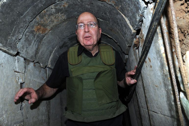 3-1785046914 UNSPECIFIED, ISRAEL - OCTOBER 29: In this handout provided by the Israeli Ministry of Defense, Israeli Defense Minister Moshe Ya'alon tours the recently discovered tunnel linking Gaza to Israel while visiting the Southern Command and the Gaza Division October 29, 2013 along the Israeli border with Gaza. Ya'alon reassured Israelis after the discovery of the tunnel that security on the southern border was strong. (Photo by Alon Besson/Ministry of Defense via Getty Images)
