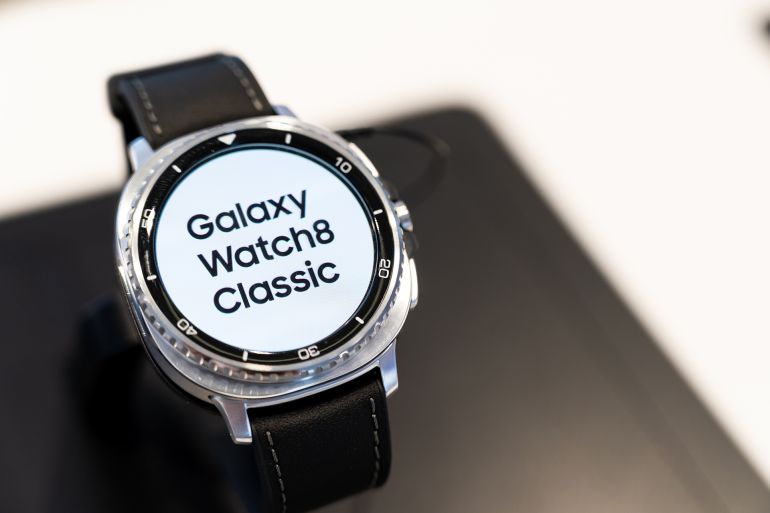 67ytrf-1756471115 Bangkok Thailand JUL 10 2025: Samsung Galaxy Watch8 Classic on Display. modern wearable technology, smart devices, and health and fitness innovation.