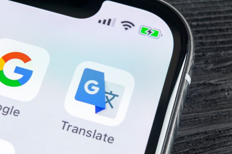 84sdfaf2-1755593612 Sankt-Petersburg, Russia, April 27, 2018: Google Translate application icon on Apple iPhone X screen close-up. Google Translate icon. Google Translate application. Social media network; Shutterstock ID 1080871508; purchase_order: ي; job: ; client: ; other:
