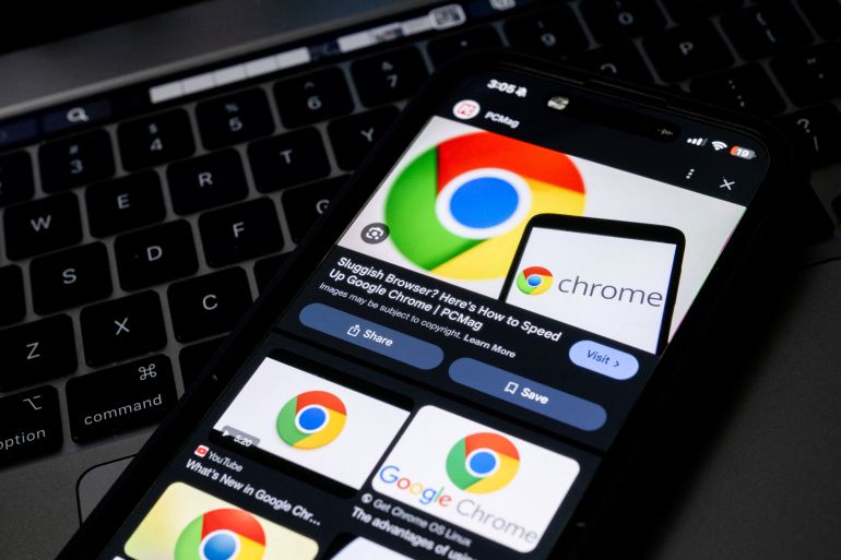 (FILES) In this photo illustration, Google Chrome logos are displayed on a cell phone on November 21, 2024 in Austin, Texas.
