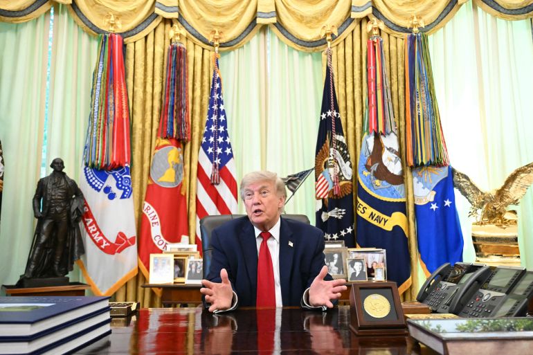 US President Donald Trump speaks with reporters after signing a presidential memo on pollution control in vehicles at the Oval Office of the White House in Washington, DC, on June 29, 2026. (Photo by SAUL LOEB / AFP)