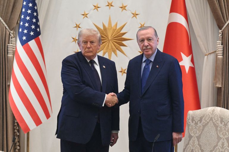 afp_6a4d3a9b34b3-1783446171 US President Donald Trump (L) shakes hands with Turkish President Recep Tayyip Erdogan during a meeting at Bestepe Presidential Compound in Ankara, on July 7, 2026, on the sidelines of the NATO Summit.
