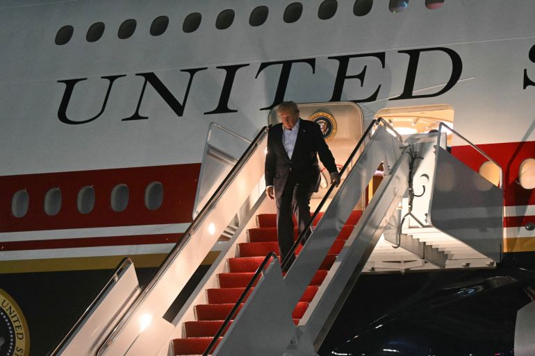 afp_6a5202e0db89-1783759584 US President Donald Trump disembarks from Air Force One upon arrival at Joint Base Andrews, Maryland on July 9, 2026.
