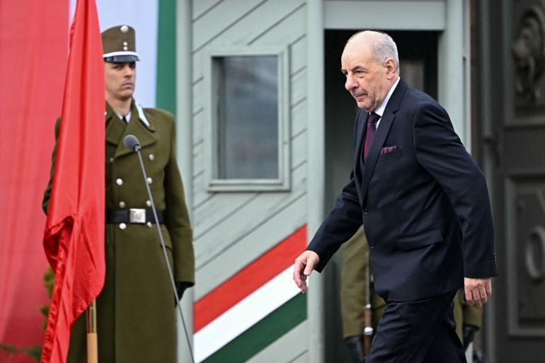 afp_6a52bd8222c3-1783807362 (FILES) Hungary's new President Tamas Sulyok is pictured during his inauguration ceremony in front of Sandor Palace in Budapest on March 10, 2024.