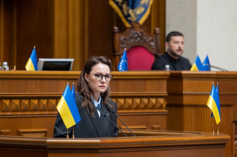 afp_6a53b0dd9a10-1783869661 (FILES) Newly appointed Ukrainian Prime Minister Yulia Svyrydenko attends a session of Ukrainian parliament in Kyiv on July 17, 2025, amid the Russian invasion in Ukraine.