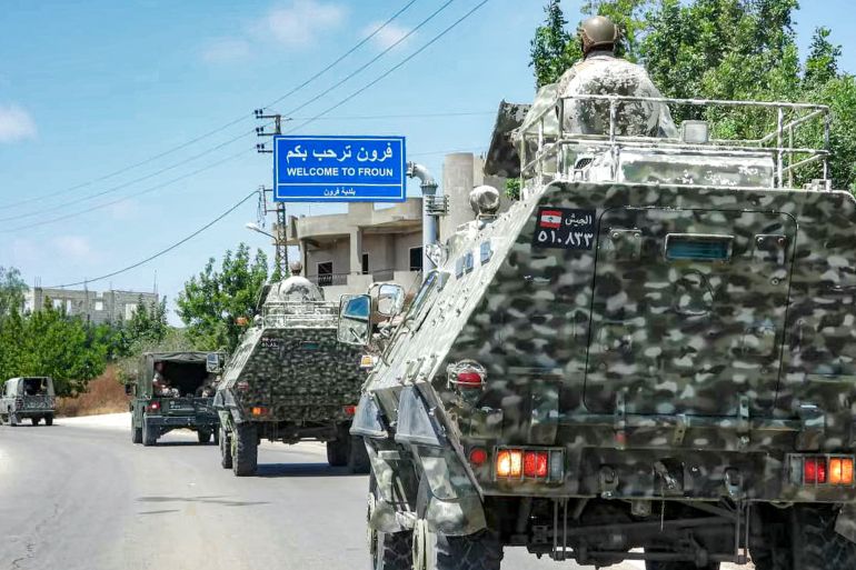 afp_6a5810fe2ef6-1784156414 This handout photograph released by the Lebanese army press office on July 15, 2026 shows Lebanese army vehicles patrolling in Froun in the Bint Jbeil district in southern Lebanon.
