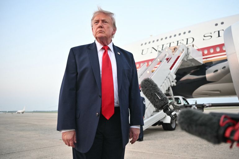 afp_6a5db4f23f75-1784526066 US President Donald Trump speaks to reporters after stepping off Air Force One upon returning to Joint Base Andrews in Maryland on July 19, 2026.