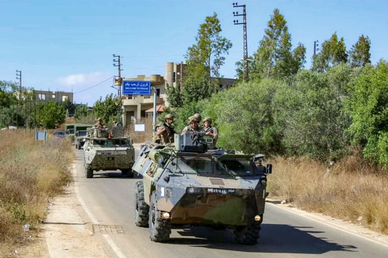 afp_6a5f202c7be2-1784619052 This handout photograph released by the Lebanese army press office on July 15, 2026 shows Lebanese army vehicles patrolling in Froun in the Bint Jbeil district in southern Lebanon.