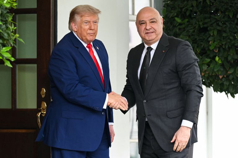 afp_6a5f91e705df-1784648167 US President Donald Trump greets Lebanese President Joseph Aoun at the entrance to the West Wing of the White House in Washington, DC, on July 21, 2026. (Photo by SAUL LOEB / AFP)