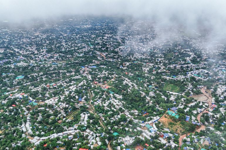 TOPSHOT - This photograph taken on June 23, 2026 shows an aerial view of the Kutupalong Rohingya refugee camp in Bangladesh's Cox's Bazar.