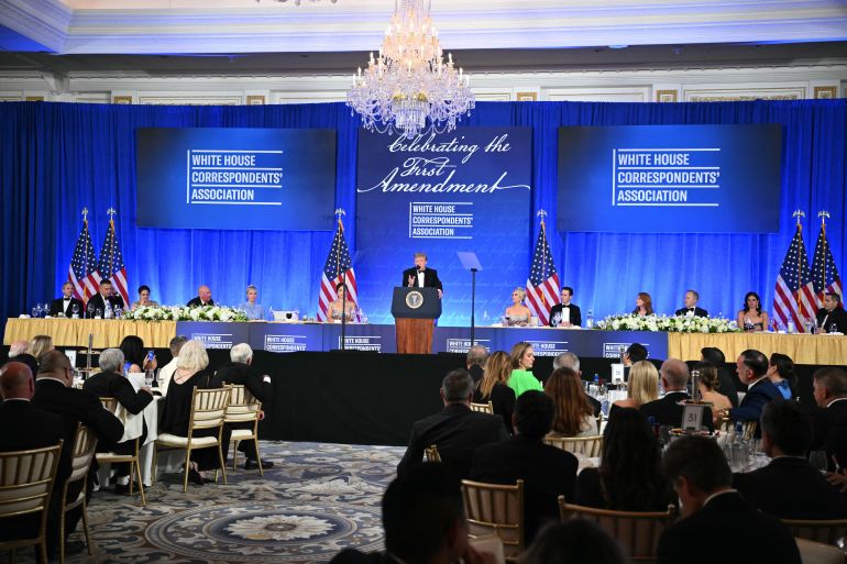 afp_6a64257dd7af-1784948093 US President Donald Trump speaks during the 2026 White House Correspondents' Association (WHCA) Dinner at the Waldorf Astoria in Washington, DC, on July 24, 2026.