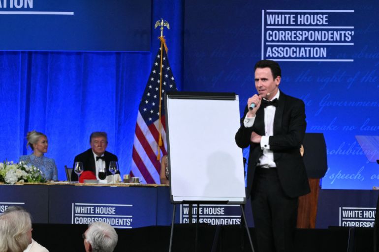Israeli-US magician Oz "Oz the Mentalist" Pearlman performs during the 2026 White House Correspondents' Association (WHCA) Dinner at the Waldorf Astoria in Washington, DC, on July 24, 2026.