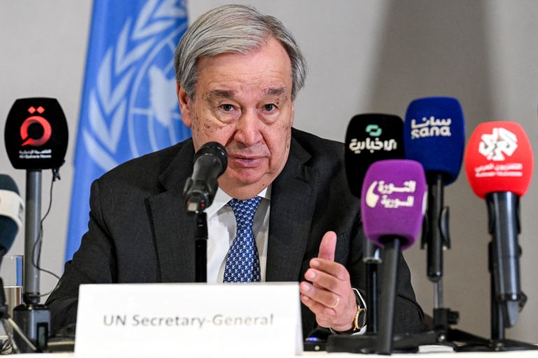 afp_6a67c269babc-1785184873 United Nations Secretary-General Antonio Guterres gives a press conference in Damascus on July 26, 2026.
