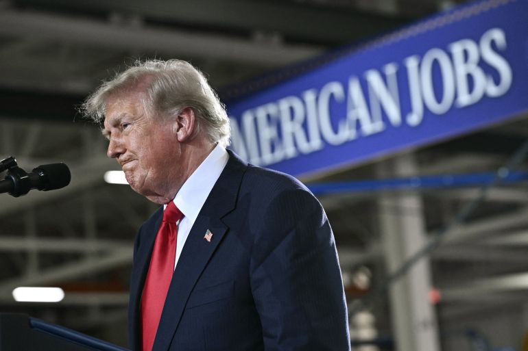 afp_6a6807ac63fd-1785202604 US President Donald Trump delivers remarks at General Motors’ Milford Proving Ground in Milford, Michigan, on July 27, 2026. (Photo by Brendan SMIALOWSKI / AFP)