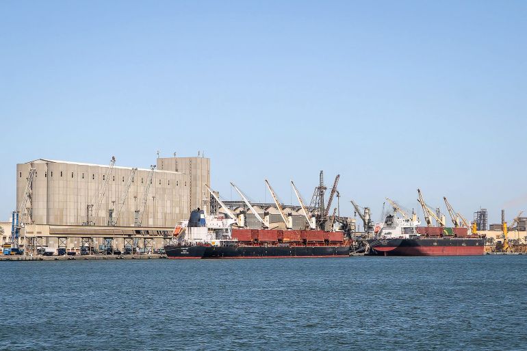 afp_6a6b2ca1a10d-1785408673 This handout photograph taken and released by the Damietta Port Authority on July 30, 2026 shows ships docked on the wharf of the Mediterranean sea port of Damietta.