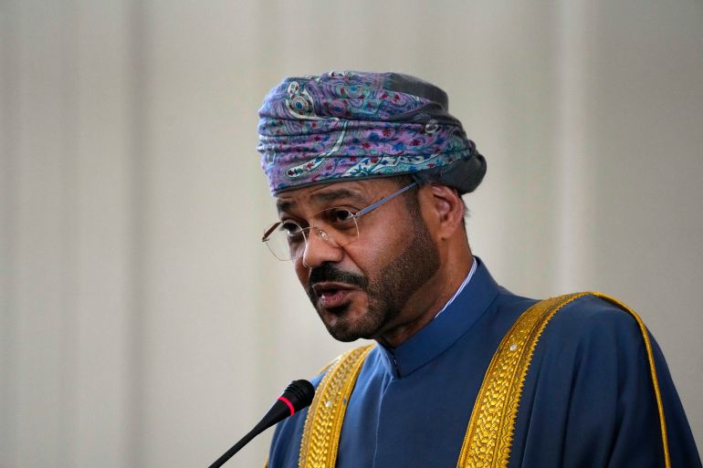 Omani Foreign Minister Sayyid Badr Albusaidi speaks in a joint press briefing with his Iranian counterpart Abbas Araghchi after their meeting in Tehran, Iran, Monday, Dec. 30, 2024. (AP Photo/Vahid Salemi)