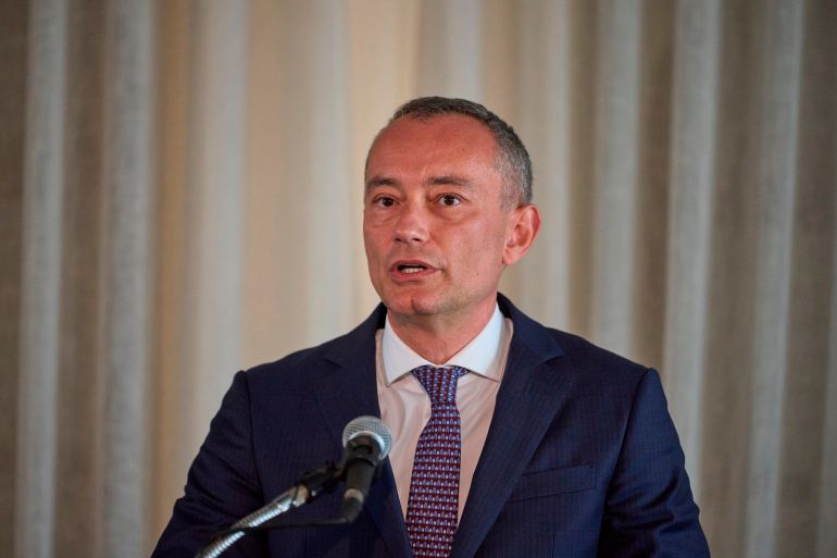 ap_6a1c0e031b56c-1780223491 High Representative for President Donald Trump's International Board of Peace and its efforts in Gaza Nickolay Mladenov speaks to the media during the Board of Peace press briefing in East Jerusalem, Wednesday, May 13, 2026. (AP Photo/Ohad Zwigenberg)