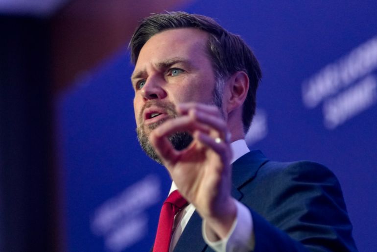 Vice President JD Vance speaks to members of the media after the U.S. and Iran held high-level talks at the Bürgenstock Resort in Obbuergen, near Lucerne, in Switzerland, Monday, June 22, 2026. (Nathan Howard/Pool Photo via AP)