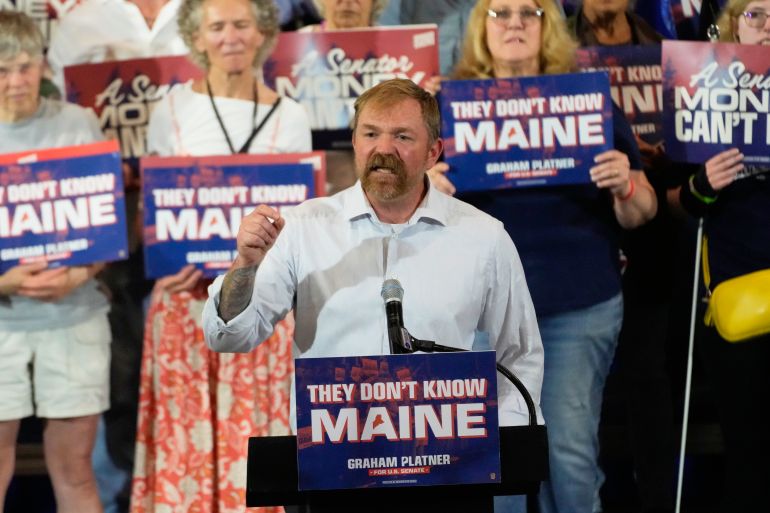 ap_6a4ce5fe3661a-1783424510 Democratic U.S. Senate candidate Graham Platner speaks during a primary election night watch party after winning the Democratic nomination Tuesday, June 9, 2026, in Blue Hill, Maine. (AP Photo/Robert F. Bukaty)