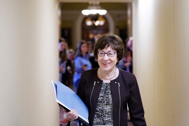 ap_6a4ce73118d76-1783424817 Sen. Susan Collins, R-Maine walks to the office of Senate Majority Leader John Thune, R-S.D., ahead of a vote on Capitol Hill on Sunday, March 22, 2026, in Washington. (AP Photo/Tom Brenner)