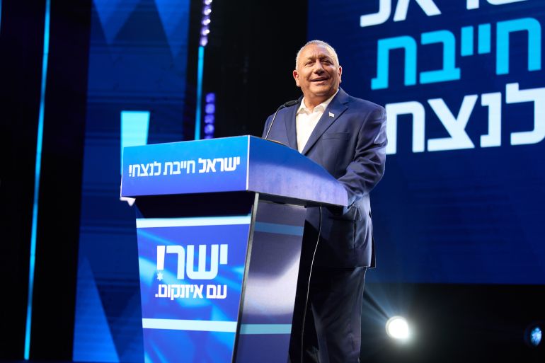 ap_6a5d05a1969c2-1784481185 Gadi Eisenkot, former Israeli military Chief of Staff and leader of the centrist party Yashar ("Straight"), speaks at the Drom HaSharon Regional Council in Israel during the launch of his party's election campaign Tuesday, June 30, 2026. (AP Photo/Ariel Schalit)