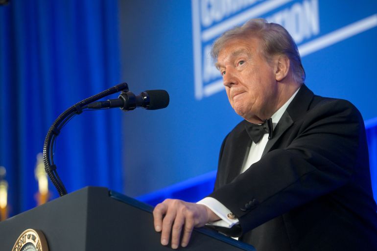 President Donald Trump speaks during the White House Correspondents' Association Dinner, at the Waldorf Astoria Washington DC, Friday, July 24, 2026, in Washington. (AP Photo/Rod Lamkey, Jr.)