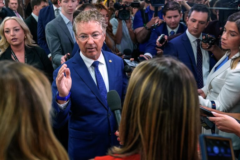 ap_6a6ae3c55155e-1785390021 Sen. Rand Paul, R-Ky., speaks with reporters on Capitol Hill, Wednesday, July 29, 2026, in Washington. (AP Photo/Mariam Zuhaib)