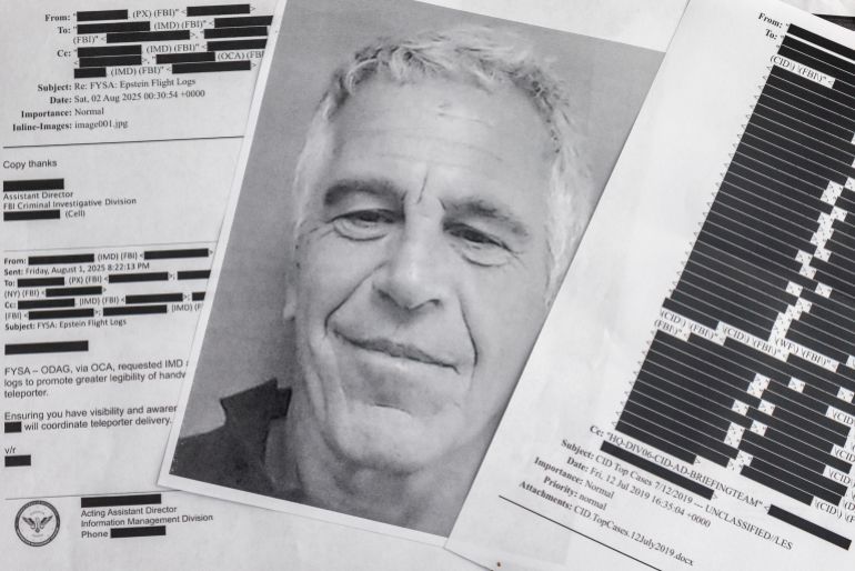 epa_69975c7b6e5e-1771527291 epa12724188 (ILLUSTRATION) - Printed copies of the Jeffrey Epstein files in Miami, Florida, 10 February 2026. According to official charges and court records released under the Epstein Files Transparency Act, Epstein orchestrated a sex-trafficking operation involving minors, leveraging his wealth and social standing to exploit victims over several decades. EPA/CRISTOBAL HERRERA-ULASHKEVICH