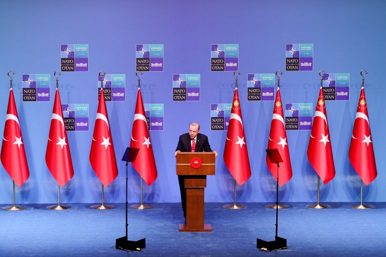 epa_6a4ea6578238-1783539287 epa13098774 Turkish President Recep Tayyip Erdogan speaks during a press conference at the 2026 NATO summit in Ankara, Turkey, 08 July 2026. EPA/FILIP SINGER