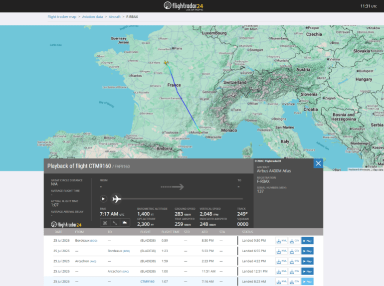 flightradar-1785073403 سِجل رحلات الطائرة الخمس في 25 يوليو/تموز الجاري