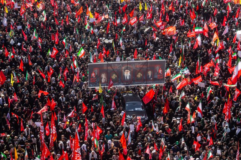 TEHRAN, IRAN - JULY 6: A large crowd of mourners gathers to pay final respects to Iran's slain Supreme Leader Ayatollah Ali Khamenei during the third day of his funeral ceremonies on July 6, 2026 in Tehran, Iran. Khamenei and members of his family were killed on February 28 during U.S.-Israeli strikes at the beginning of the war, bringing an end to his 36-year rule over Iran. A multi-city state funeral will be held over six days before his body is laid to rest on July 9, in his hometown of Mashhad, Iran. (Photo by Majid Saeedi/Getty Images)