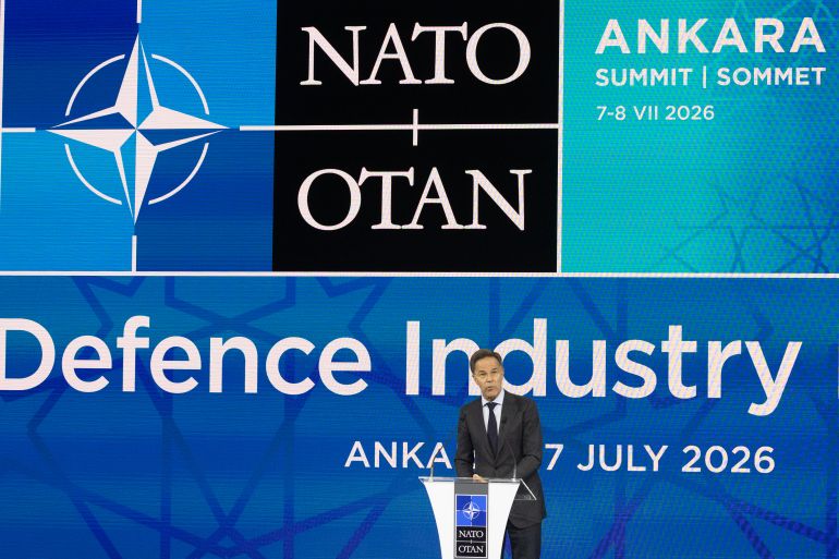 getty_6a4cf9988b-1783429528-1 ANKARA, TURKEY - JULY 07: Secretary General of NATO, Mark Rutte, speaks during the Defence Industry Forum as part of the annual NATO Summit at the ATO Congresium on July 7, 2026 in Ankara, Turkey. Leaders from NATO's 32 countries, plus NATO allies like Ukraine, gathered in the Turkish capital to discuss a range of issues involving spending targets, defense industrial production, and support for Ukraine, among other topics. (Photo by Serdar Ozsoy/Getty Images)