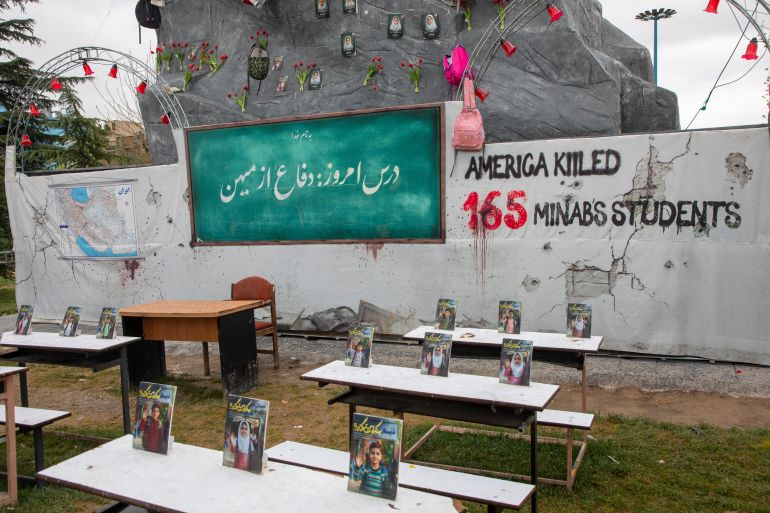 getty_6a4d547c72-1783452796 TEHRAN, IRAN - MARCH 28: A memorial for the victims of the Shajareh Tayyebeh primary school bombing is on display on March 28, 2026 in Tehran, Iran. The bombing, in which U.S. forces hit the school with Tomahawk missiles while targeting an adjacent military base, killed between 175 and 180 people, most of them young female students. The United States and Israel have continued their joint attack on Iran that began on February 28. Iran retaliated by firing waves of missiles and drones at Israel and U.S. allies in the region, while also effectively blockading the Strait of Hormuz, a critical shipping route. (Photo by Majid Saeedi/Getty Images)