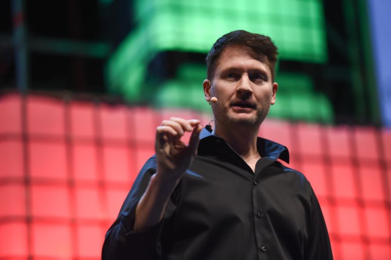 gettyimages-870973810-1783350583 Lisbon , Portugal - 6 November 2017; Bryan Johnson, Founder, Kernel, on centre stage during the Web Summit 2017 Opening Ceremony at Altice Arena in Lisbon. (Photo By Seb Daly/Web Summit via Sportsfile via Getty Images)