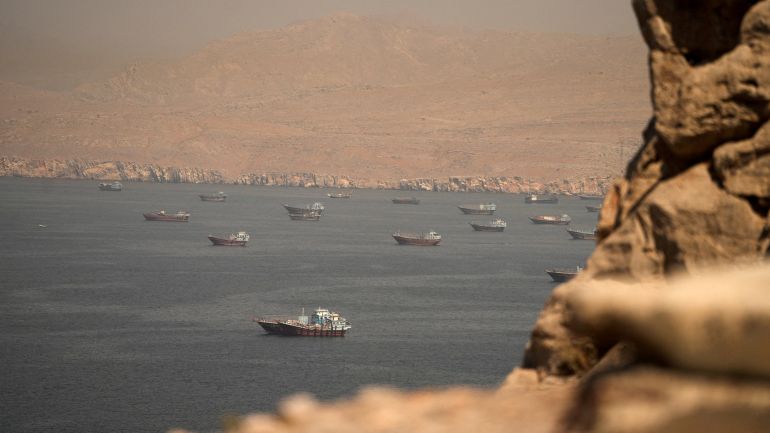 hormuz6514-1783706090-1 FILE PHOTO: Vessels at the Strait of Hormuz, as seen from Musandam, Oman, June 18, 2026. REUTERS/Stringer/File Photo