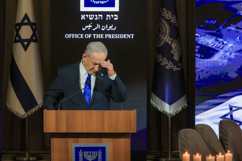 reuters_6a57a2cd-1784128205 Israeli Prime Minister Benjamin Netanyahu gestures during a ceremony marking the 50th anniversary of Operation Entebbe at the President's Residence in Jerusalem, July 12, 2026. Benjamin Netanyahu's brother, Yonatan, was killed while leading the 1976 raid to rescue hijacked Israeli hostages from Entebbe, Uganda. REUTERS/Ronen Zvulun