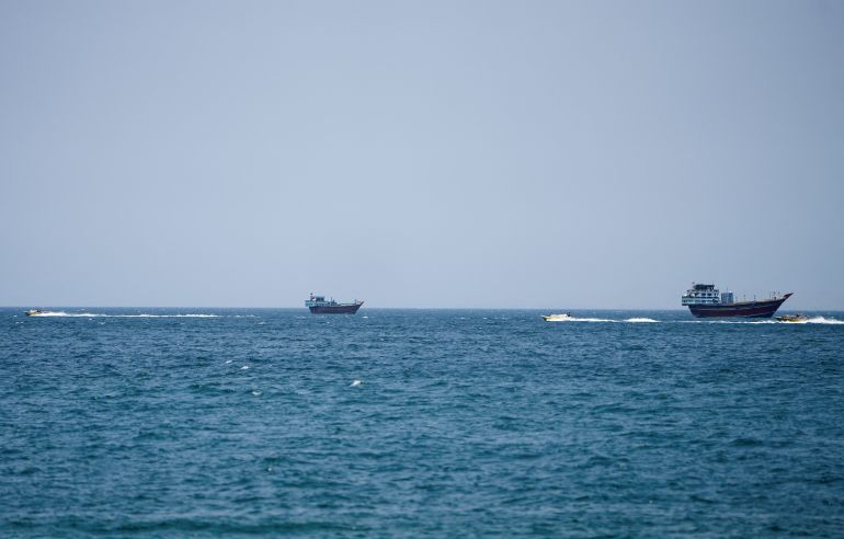 Vessels at the Strait of Hormuz, as seen from Musandam, Oman, July 26, 2026. REUTERS/Stringer