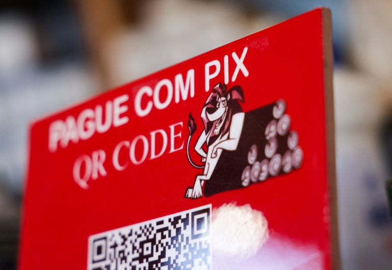 A sign displays a QR Code for payment via Pix at a store in Rio de Janeiro, Brazil, July 21, 2026. REUTERS/Ricardo Moraes