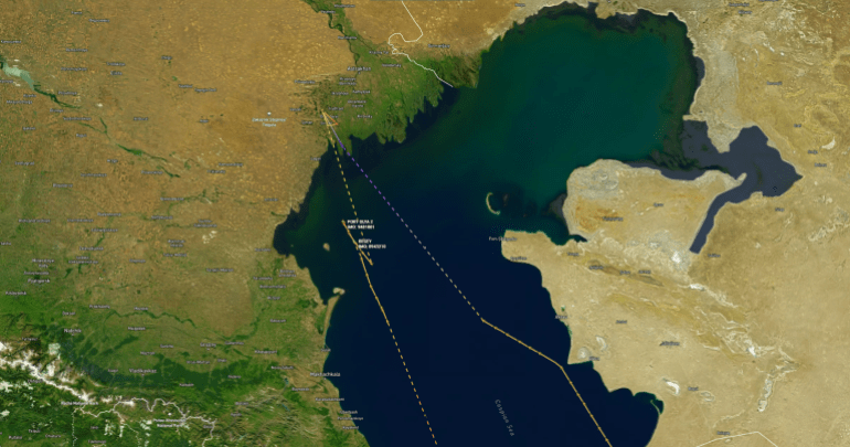 routes-1785066854 آخر إشارة للسفينتين "بيغي" و"بورت أوليا 2" شمالي بحر قزوين (مارين ترافيك)