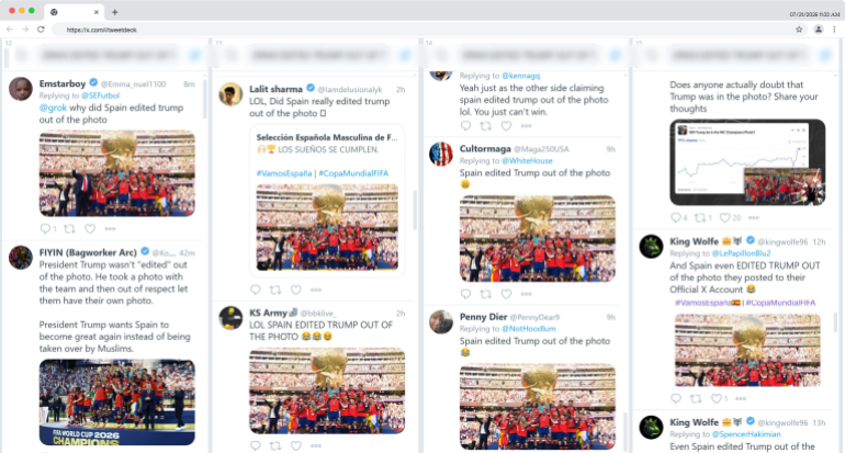 عينة من التفاعلات على صورة نشرها الاتحاد الإسباني للحظة تتويج المنتخب بكأس العالم