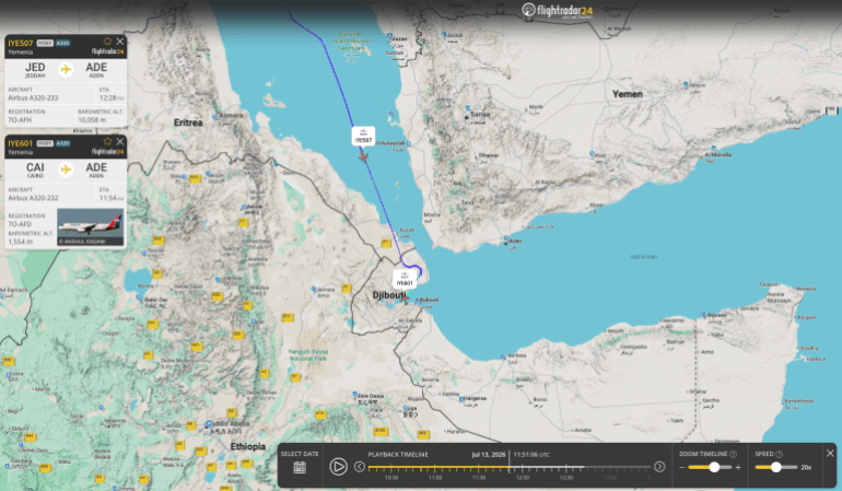 الطائرتان حولتا مسارهما إلى مطار جيبوتي 13 يوليو/تموز الجاري (فلايت رادار)
