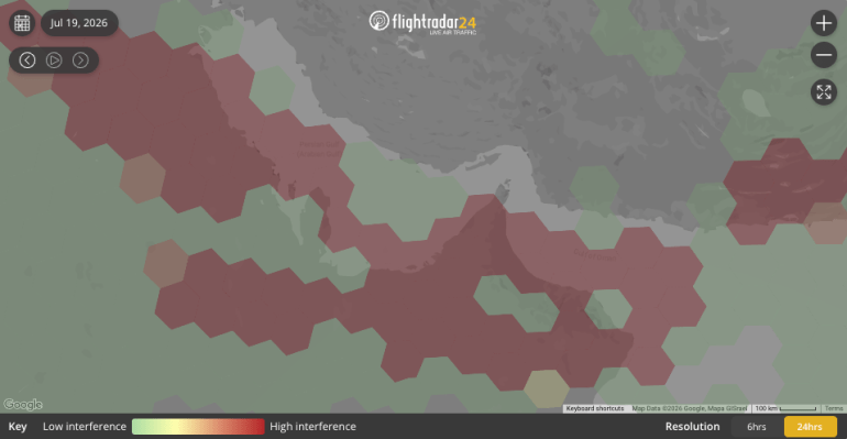 tshwysh-1784543761 بؤر التشويش في مضيق هرمز 20 يوليو/ تموز الجاري (فلايت رادار)